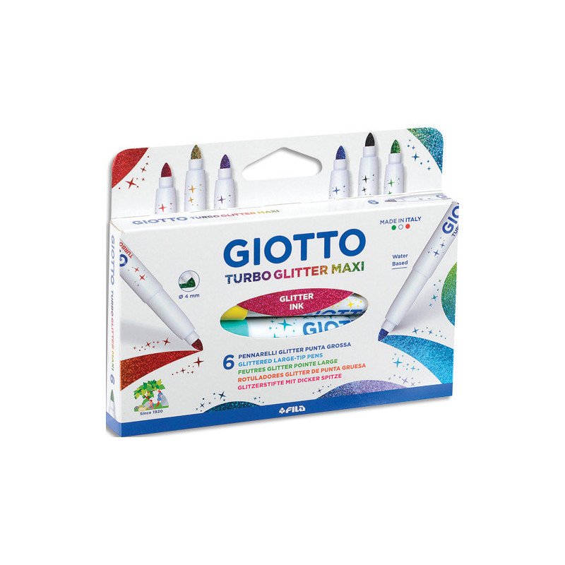 GIOTTO Boîte de 6 feutres de coloriage pailletés assortis, pointe large