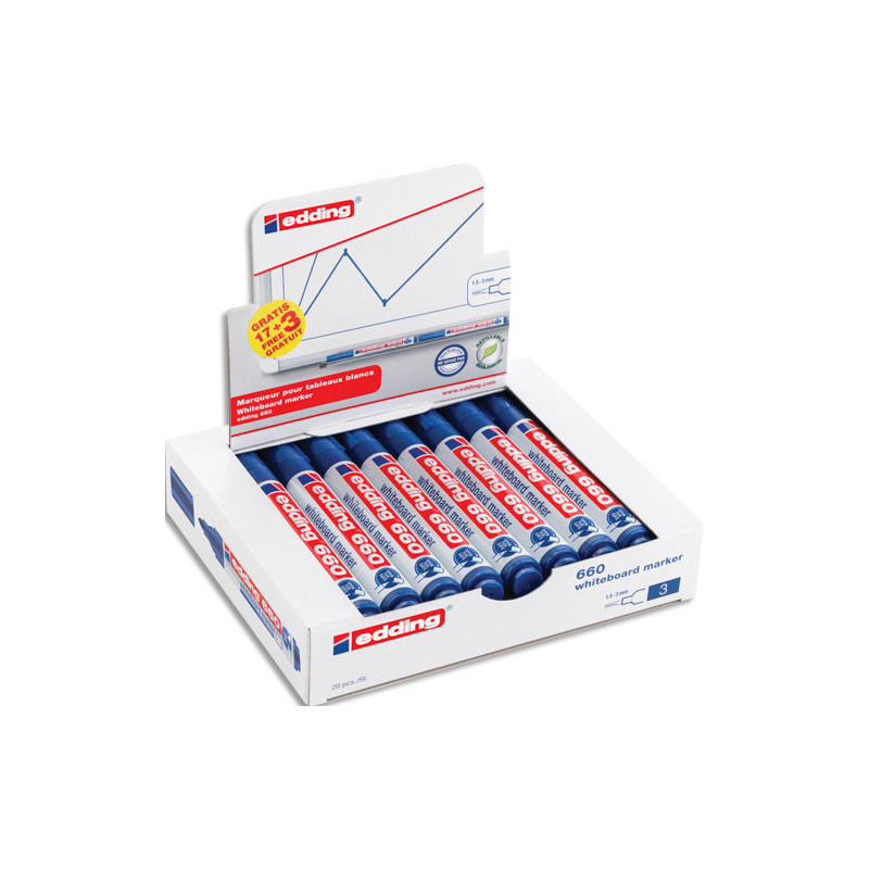 EDDING Pack Value de 17+3 marqueurs E-660 effaçables à sec, pointe ogive, couleur bleu