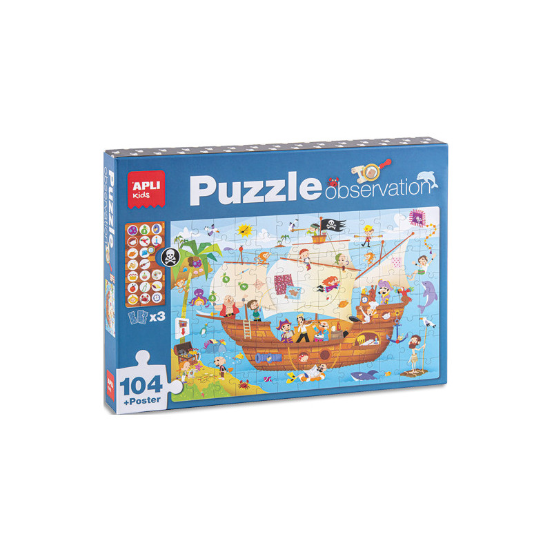 APLI KIDS Puzzle d'observation sur le thème du bateau pirate. 104 pièces. À partir de 5 ans.
