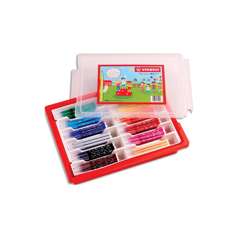 STABILO Schoolpack de 144 feutres de coloriage Trio A-Z, 12 coloris assortis, boîte en carton