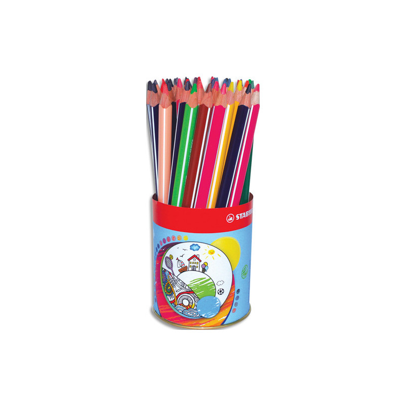 STABILO Pot de 38 crayons de couleur Trio - Pot de 12 coloris assortis