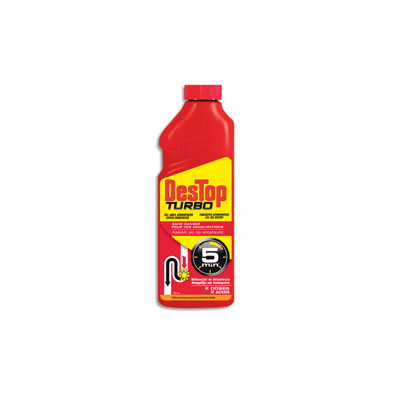 DESTOP Turbo Gel javel d'1 litre débouche et désinfecte, formule concentrée