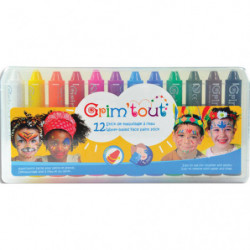 GRIM TOUT Boîte de 12 sticks de maquillage - 12 couleurs assorties - Nettoyage à l'eau et au savon