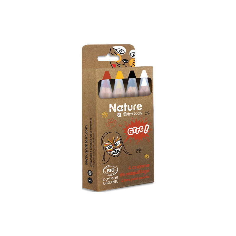 GRIM TOUT Boîte de 4 crayons de maquillage certifiés bio naturel - GRRR! Pour le maquillage animalier