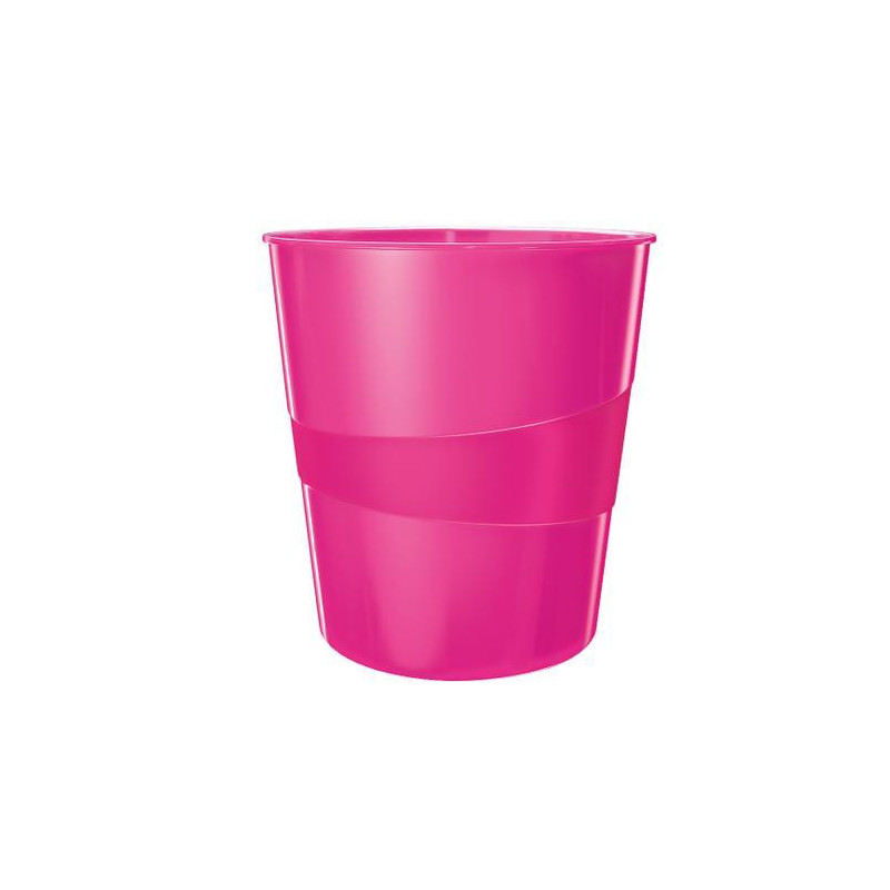 LEITZ Corbeille à papier 15 litres WOW - Dimensions : Ø 29 x H32,4 cm. Finition laquée. Coloris Rose