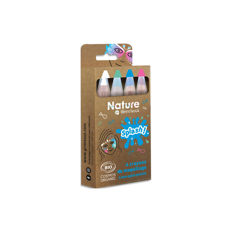 GRIM TOUT Boîte de 4 crayons de maquillage certifiés bio naturel - SPLASH! Maquillage du monde sous marin