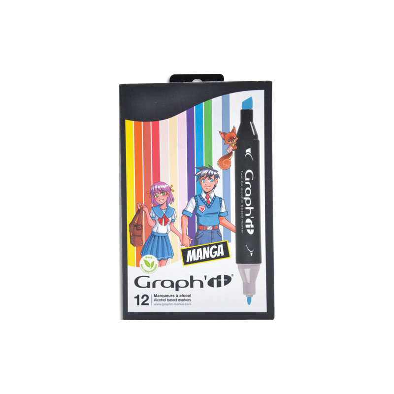 OZ INTERNATIONAL Set de 12 marqueurs à alcool GRAPHIT Manga pour réaliser des mangas - 12 coloris