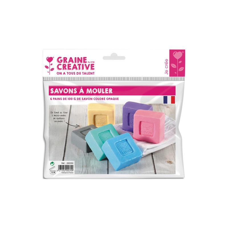 GRAINE CREATIVE Lot de 6 pains de 100gr de savons colorés opaques, fond au micro-ondes - coloris assortis