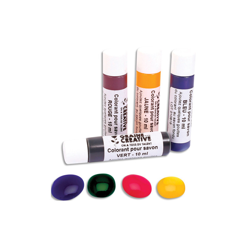 GRAINE CREATIVE Lot de 4 colorants pour savons 10ml - Coloris assortis (bleu, rouge, jaune et vert)