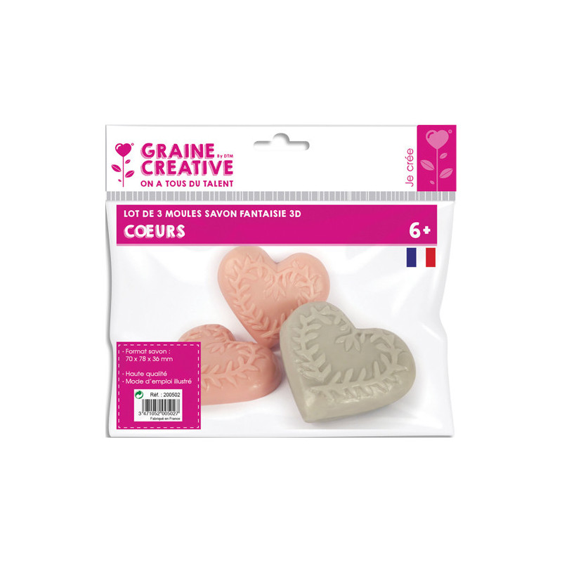 GRAINE CREATIVE Lot de 3 moules thermoformés pour créer des savons en forme de cur