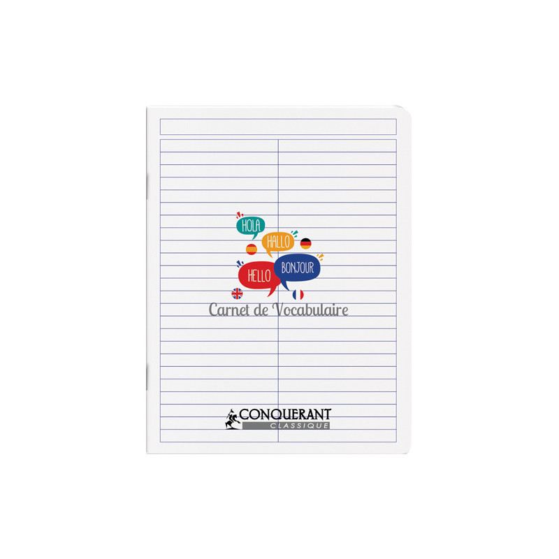 CONQUERANT Cahier de vocabulaire classique agrafé 17x22 cm 96 pages 90g reglure specifique polypro
