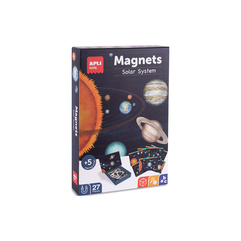 APLI KIDS Jeu de société magnets système solaire, boîte de 27 pièces, pour apprendre le système solaire