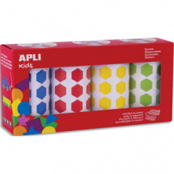 APLI KIDS Boîte de 4 rouleaux de gommettes hexagonales 20mm, couleurs ass (bleu, rouge, jaune et vert)