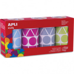 APLI KIDS Boîte de 4 rouleaux de gommettes géométriques 27mm, couleurs ass (bleu, fushia, gris et vert)