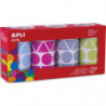 APLI KIDS Boîte de 4 rouleaux de gommettes géométriques 27mm, couleurs ass (bleu, fushia, gris et vert)