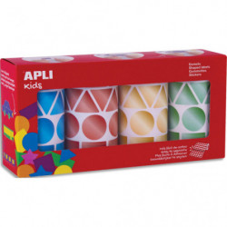 APLI KIDS Boîte de 4 rouleaux de gommettes géométriques 27mm, couleurs métal (bleu, rouge, or et vert)
