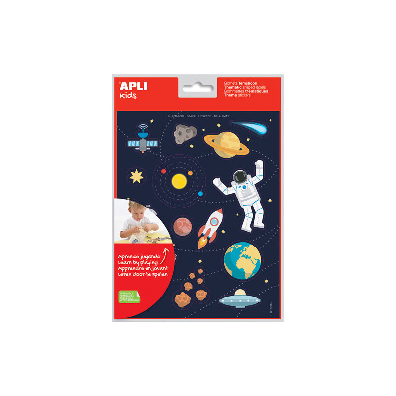 APLI KIDS Pochette de 12 feuilles de gommettes sur la thématique de l'espace