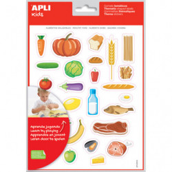 APLI KIDS Pochette de 12 feuilles de gommettes sur la thématique des aliments sains