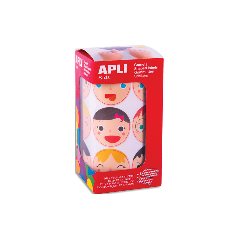 APLI KIDS Boîte de 360 gommettes des émotions rondes (33mm) en rouleau