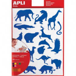 APLI KIDS Pochette de 12 feuilles de gommettes sur la thématique des animaux sauvages