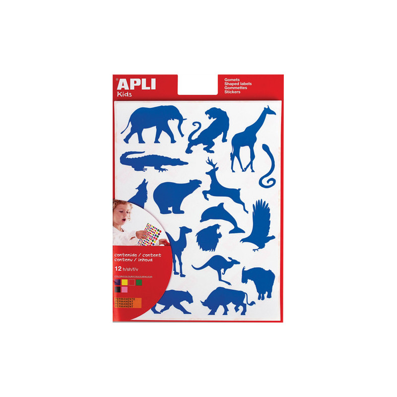 APLI KIDS Pochette de 12 feuilles de gommettes sur la thématique des animaux sauvages