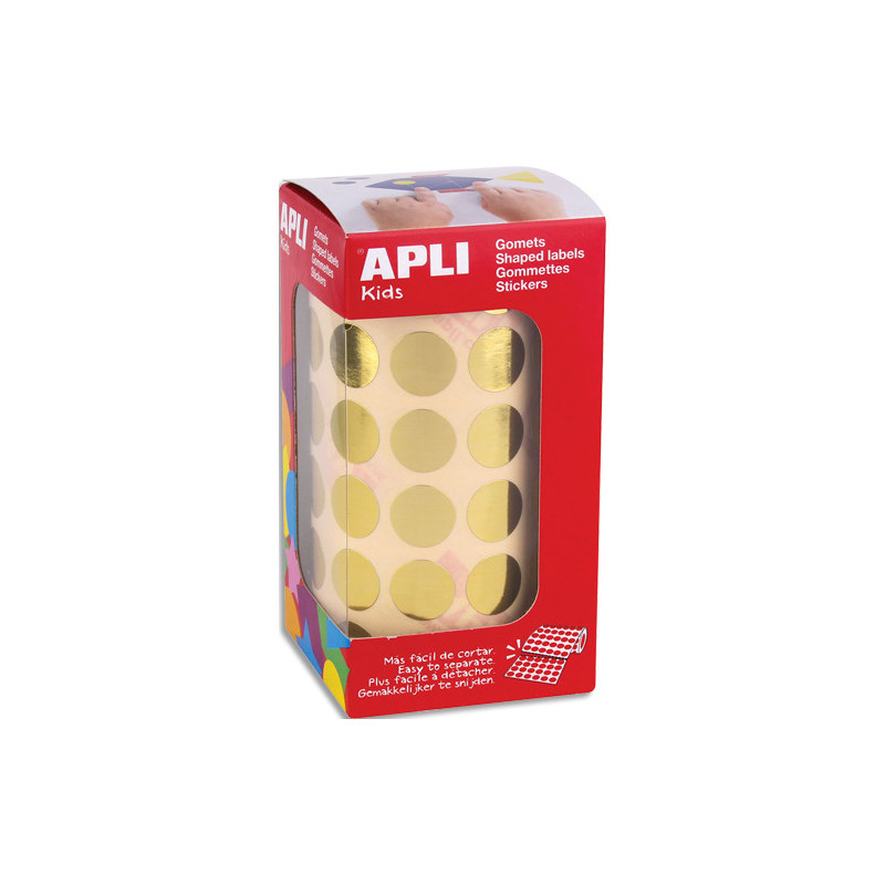 APLI KIDS Boîte de gommettes couleur métal or rondes 15 mm en rouleau