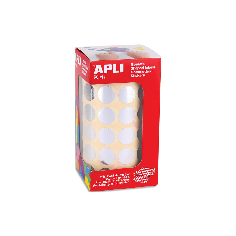 APLI KIDS Boîte de gommettes couleur métal argent rondes 15 mm en rouleau
