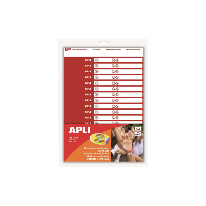 APLI KIDS Boîte de 2 feuilles A4 pour imprimer 32 bracelets d'identification pour enfants