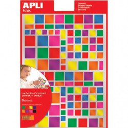 APLI KIDS Pochette de 6 feuilles (756 u) de gommettes carrées 20mm permanent multicolores