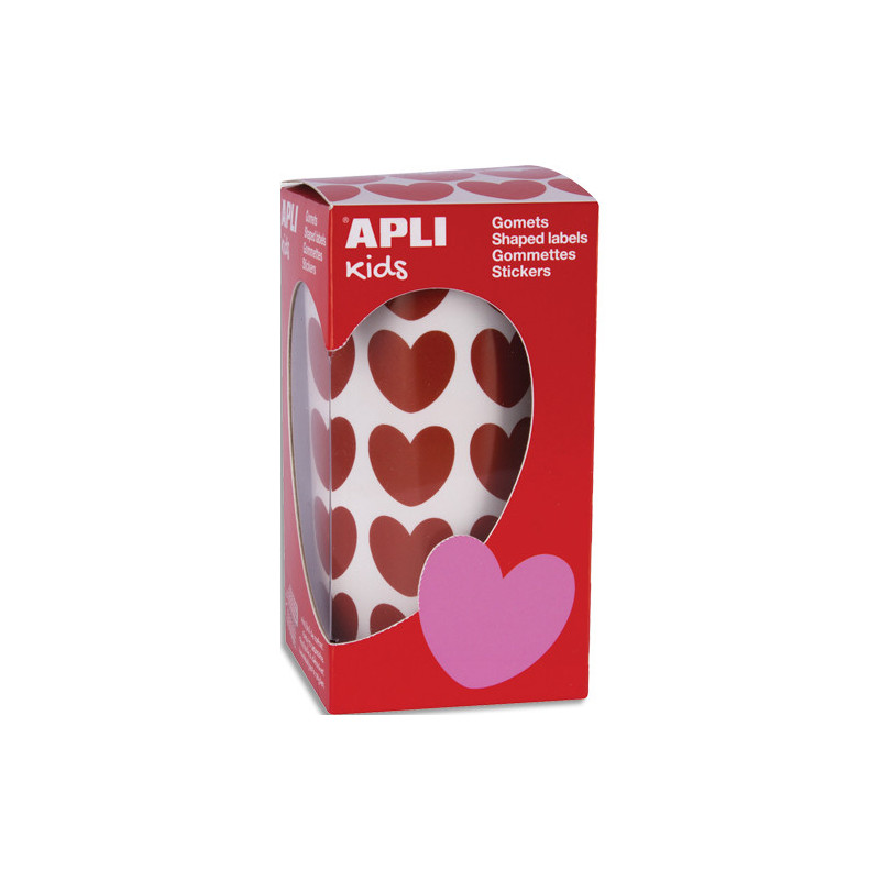APLI KIDS Boîte de gommettes en rouleau forme coeur 20 x 18 mm, couleur rouge