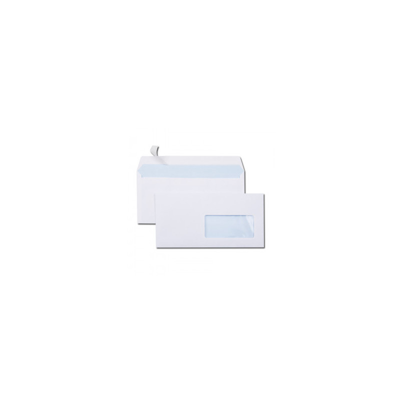 PLEIN CIEL Boîte de 500 enveloppes Blanches 90g DL 110x220 mm fenêtre 45x100 mm auto-adhésives