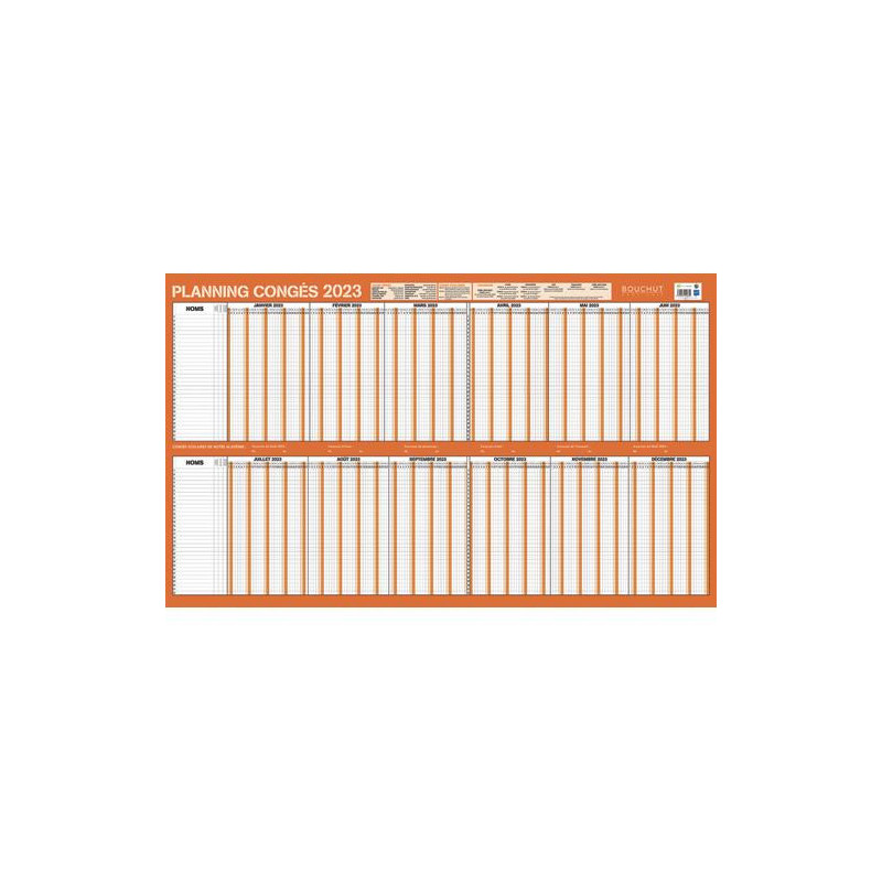 CBG Planning annuel congés et absences millésimé, 32 personnes, effaçable à sec, 60x99cm, 4 oeillets
