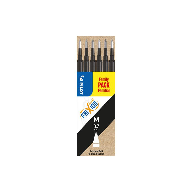 PILOT Set de 6 recharges FriXion - Pointe moyenne. Encre noire