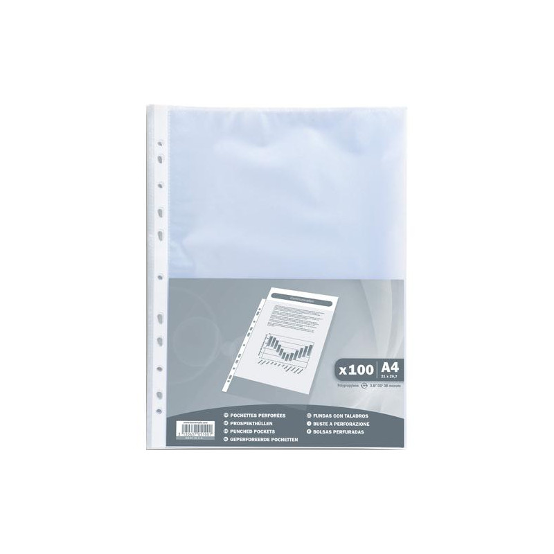 EXACOMPTA Sachet de 100 pochettes perforées A4 en polypropylène grainé 3,8/100e