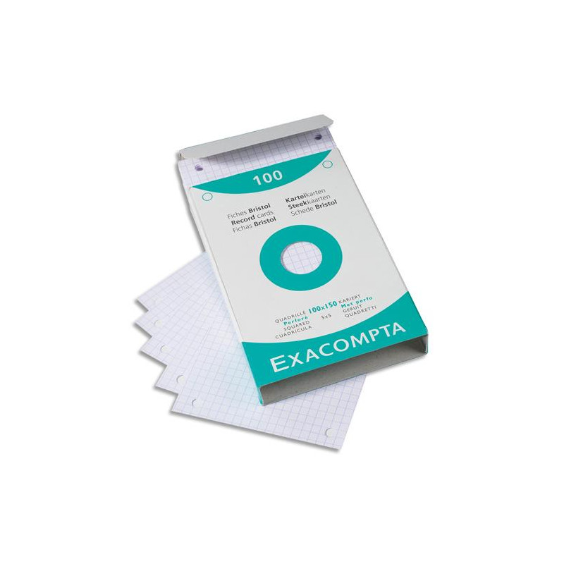 EXACOMPTA Étui de 100 fiches bristol perforées 100x150mm quadrillées 5x5 blanc