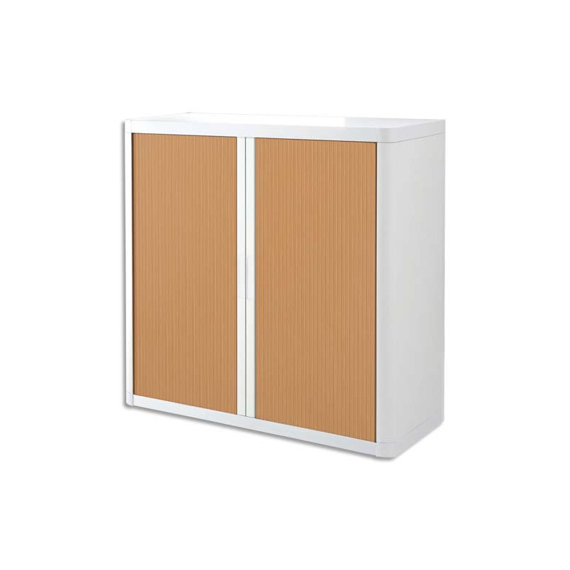 PAPERFLOW EasyOffice armoire démontable corps en PS teinté Blanc rideau Hêtre - Dim L110x H104x P41,5 cm