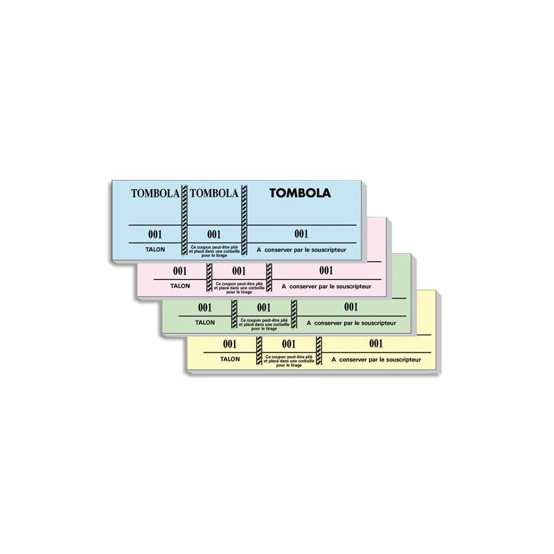 EXACOMPTA Bloc tombola 100 feuillets num&eacute;rot&eacute;s 4,8x15cm. 3 volets d&eacute;tachables. Coloris assortis