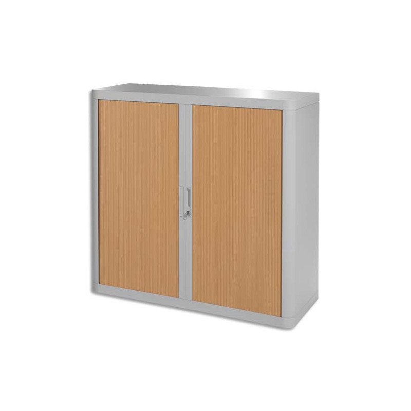 PAPERFLOW EasyOffice armoire démontable corps en PS teinté Gris rideau Hêtre - Dim L110x H104x P41,5 cm