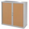 PAPERFLOW EasyOffice armoire démontable corps en PS teinté Gris rideau Hêtre - Dim L110x H104x P41,5 cm