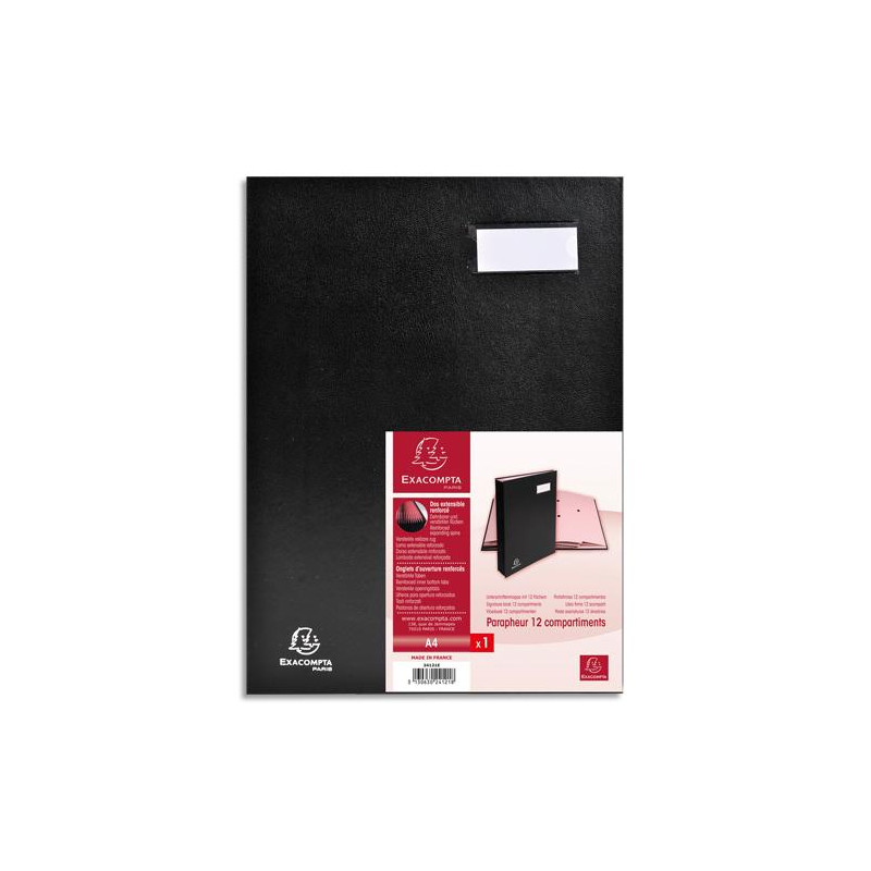 EXACOMPTA Parapheur DIRECTION 12 compartiments couverture plastifi&eacute;e PVC. Format 24x32cm. Coloris Noir