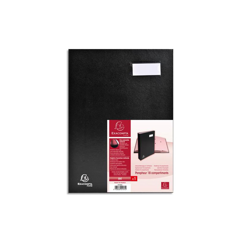EXACOMPTA Parapheur DIRECTION 18 compartiments couverture plastifiée PVC. Format 24x32cm. Coloris Noir