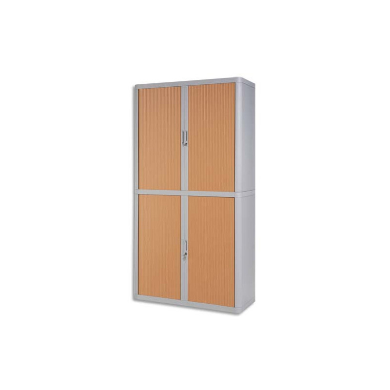 PAPERFLOW EasyOffice armoire démontable corps en PS teinté Gris rideau Hêtre - Dim L110x H204x P41,5 cm