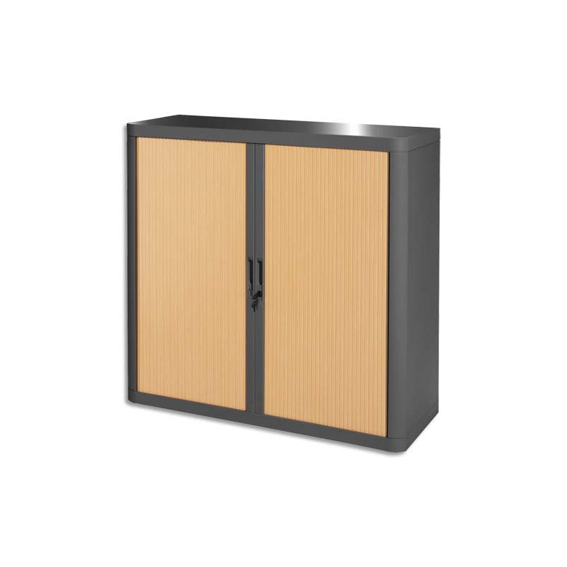 PAPERFLOW EasyOffice armoire démontable corps en PS teinté Anthracite rideau Hêtre L110x H104x P41,5 cm