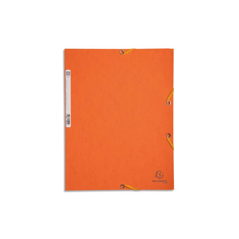EXACOMPTA Chemise 3 rabats et élastique, en carte lustrée 5/10e, 400gr. Format 24x32cm. Coloris Orange