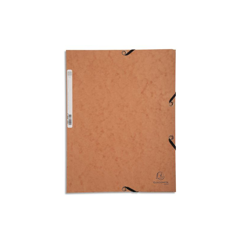 EXACOMPTA Chemise 3 rabats et élastique, en carte lustrée 5/10e, 400gr. Format 24x32cm. Coloris Tabac