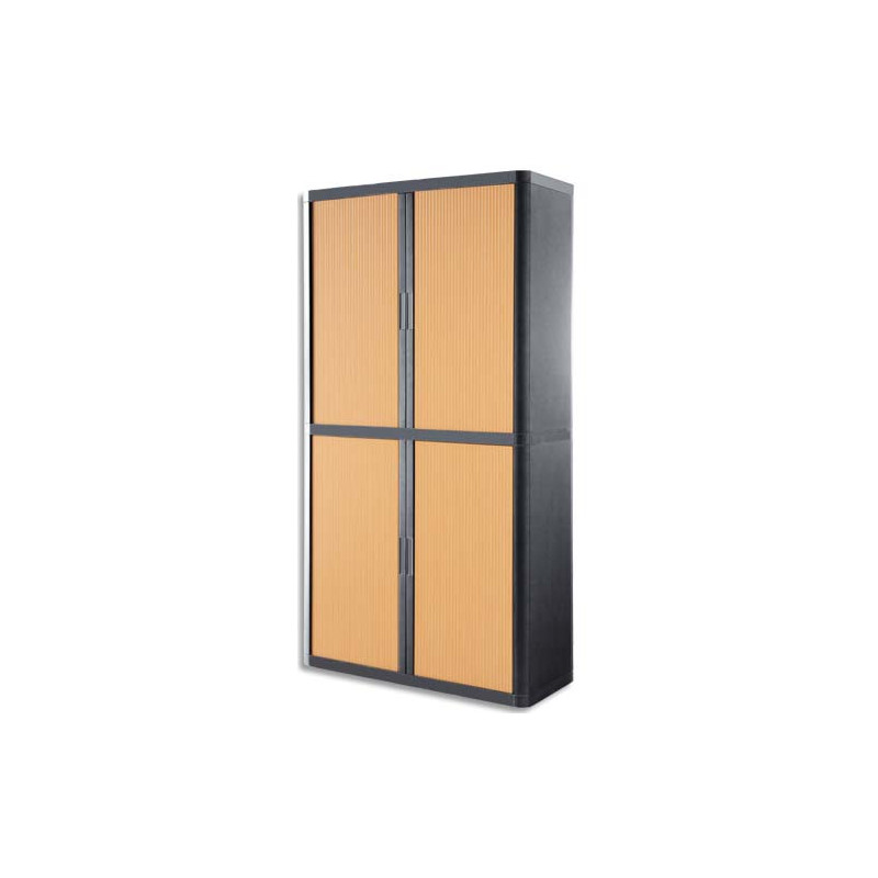 PAPERFLOW EasyOffice armoire démontable corps en PS teinté Anthracite rideau Hêtre L110x H204x P41,5 cm