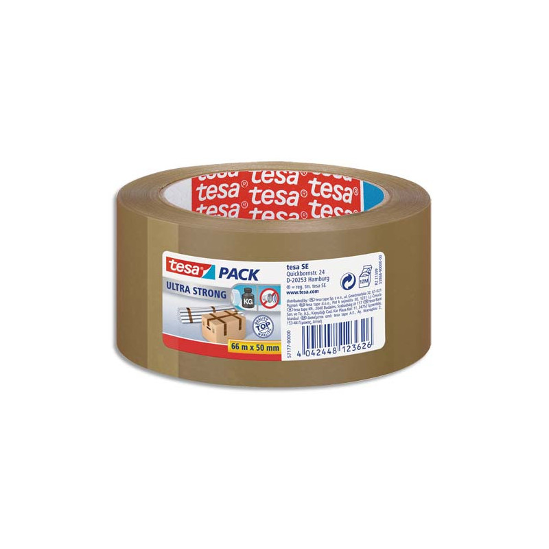 TESA Adhésif d'emballage en PVC colle caoutchouc naturel 65 microns - H50 mm x L66 mètres Havane