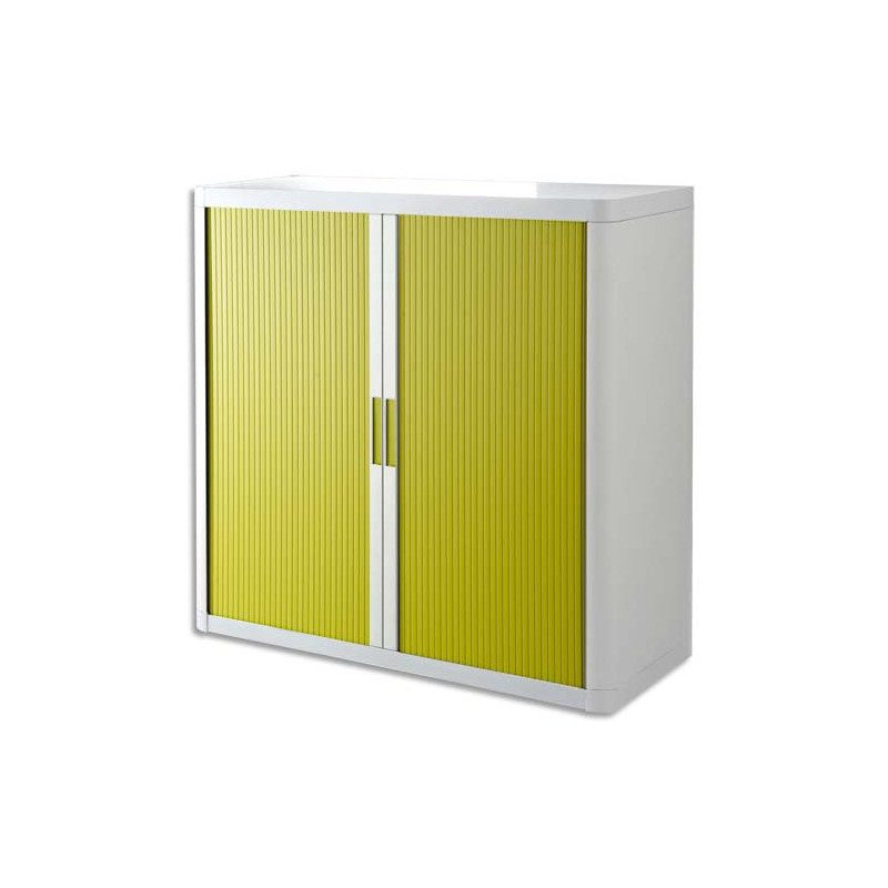 PAPERFLOW EasyOffice armoire démontable corps en PS teinté Blanc rideau Vert - Dim L110x H104x P41,5 cm