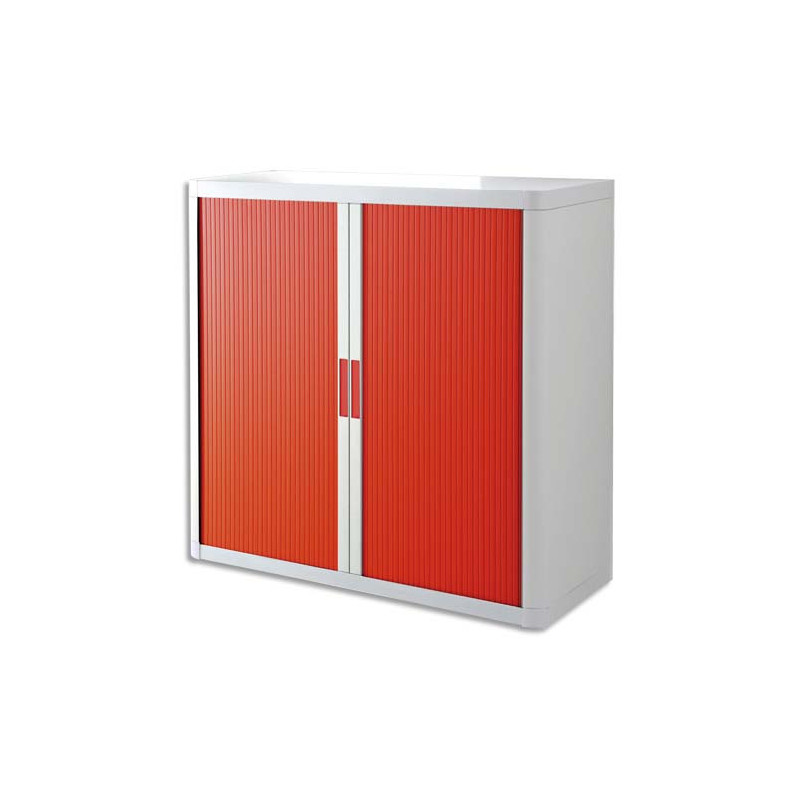 PAPERFLOW EasyOffice armoire démontable corps en PS teinté Blanc rideau Rouge - Dim L110x H104x P41,5 cm