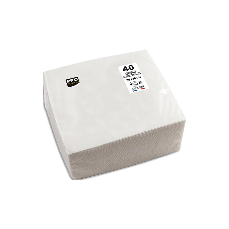 PRONTO Paquet de 40 serviettes micro-gaufrées ouate 2 plis - 38x38 cm - Blanc